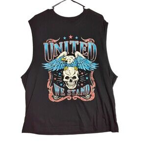 Way To Celebrate Patriotic Big Mens Muscle Shirt Black United We Stand Skull 2XL